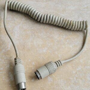 Vintage Coiled 5-Pin DIN Keyboard Extension Cable - Retro Beige AT/XT PC Cord